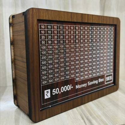 SAMWAX Wooden Money Saving Box | Counting target money box | Coin box for saving Coin Bank