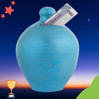 simariya Coin Bank/Piggy Bank/Clay Gullak/Money Bank Pack of 1 Blue Gullak - 33 Coin Bank