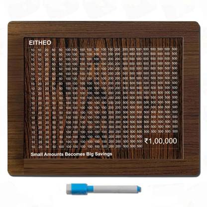 EITHEO 1 Lakh Money Saving Box Wooden Piggy Bank Money Saving Challenge Box for kids Coin Bank