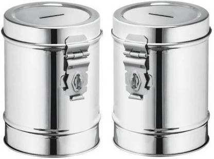 for lifestyle Combo Round Shape Money Bank Piggy Banks Antique Coin Bank Box Money Organiser Gullak Coin/Money box/coin box Case Gift Item Coin Bank (Silver) Coin Bank