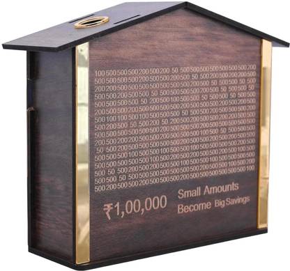SE IMAGINE Money Box with Counting Target Coin Bank,Wooden Money Saving Box, Cash Saver Coin Bank