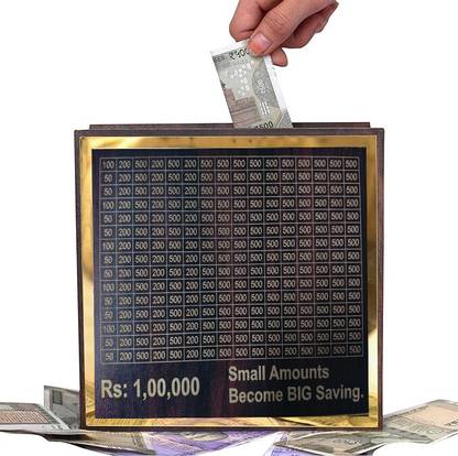 andLove Modern Piggy Bank Smart Wooden Coin Bank Secure. Coin Bank