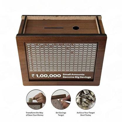 Shashivarnam Premium MDF Savings Box, Wooden Money Gullak for ₹1 Lakh Goal Coin Bank