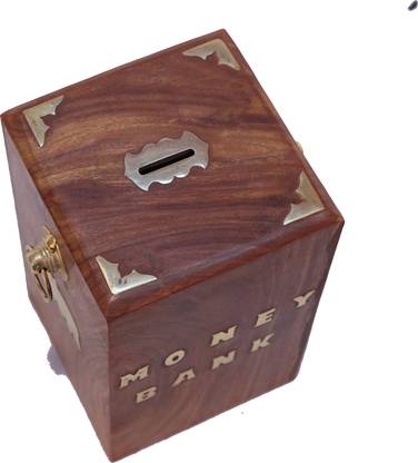 DARING HOME Wooden Money Bank Cash Box/Piggy Bank Big Coin Bank (Brown) Coin Bank