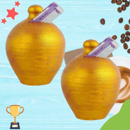 simariya Coin Bank/Piggy Bank/Clay Gullak/Money Bank Pack of 2 Gold Gullak - 40 Coin Bank
