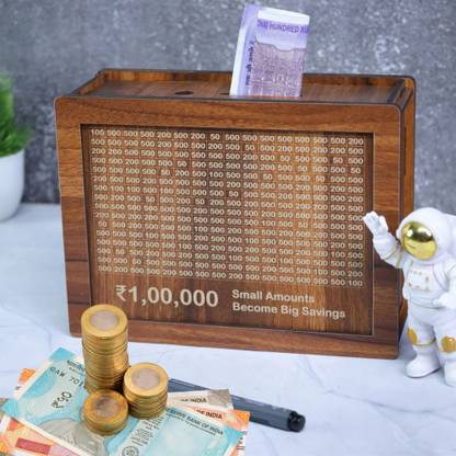 Kindly Wooden Money Saving Box | Cash Saver Money Box with Counting Target Coin Bank Coin Bank