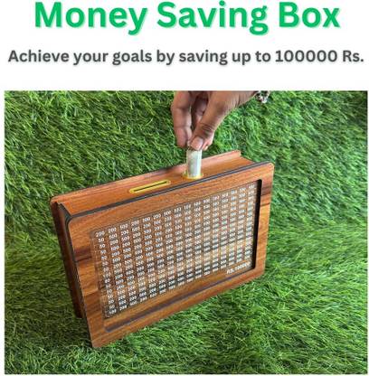 HOOTZILLA Wooden Money Saving Box | Cash Saver Money Box with Counting Target | Coin Bank Coin Bank
