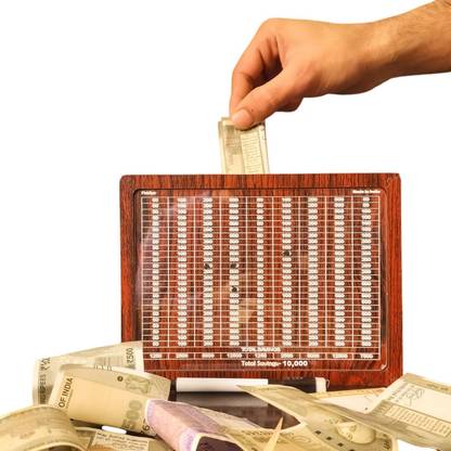 romj Wooden Piggy Saving Box With Carved Design for Kids/Children) Coin Bank