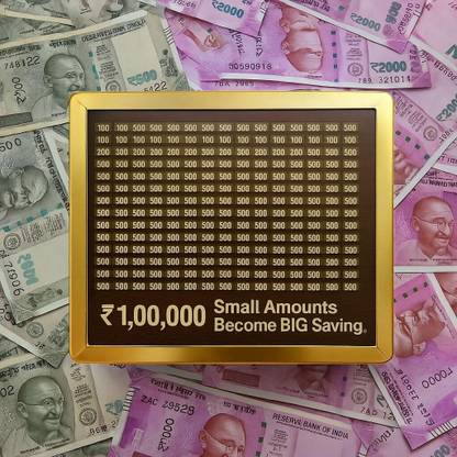 VR Bright Lite Budget Saving Box ₹1L | Wooden Piggy Bank Gullak for Home & Office Wooden Money Clip