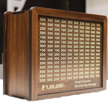 JM SELLER Wooden Money Saving Box for Kids, Savings Box(1,00,000) Coin Bank