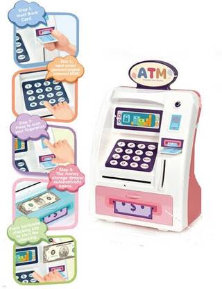 PSV TOYS BABY ATM Bank Toy for Children, ATM Machine Cash Box Simulation Coin Bank