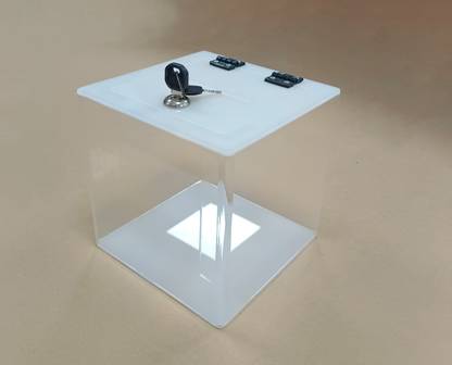 Classic Concepts Transparent Acrylic Donation Box, Daan Patra Ballot Box Square Shape 10x10x10 In Coin Bank