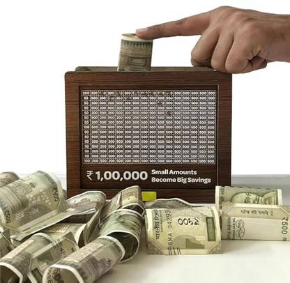 BIndian Wooden Money Saving Box | Coin box for saving Coin Bank 1,00,000 (Brown) Coin Bank