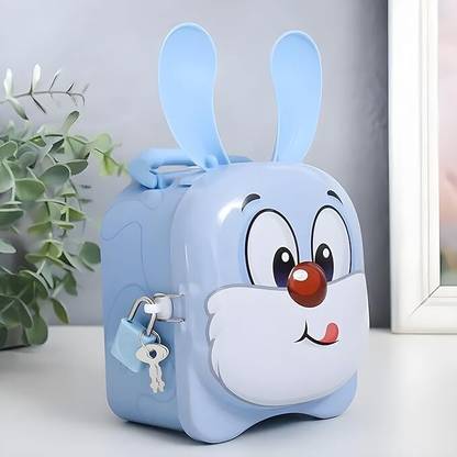 CRAFTY CUDDLE Bunny Metal Piggy Bank with Lock & Key for Kids/ Money Bank for Kids / Coin Bank