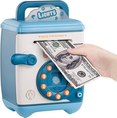 TANAZ Kids Money Safe ATM Machine Piggy Bank Money Box with Electronic Lock Sky Coin Bank