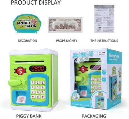 Toyporium Fingerprint Sensor Piggy Bank Real Coin Box with Digital Password for Kids10 Coin Bank