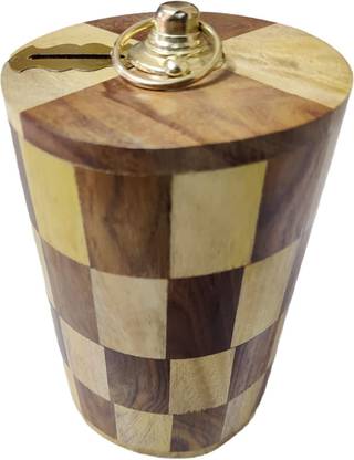 DIGSMORDEN Wooden Piggy Money Bank Coin Box for Kids with Screw Lock (6 x 4 inches) Coin Bank