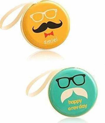 Gold Leaf Mustache Style Swag Round Storage Zipper For Kids Carry Coins Bag Pack Of 2 Coin Bank
