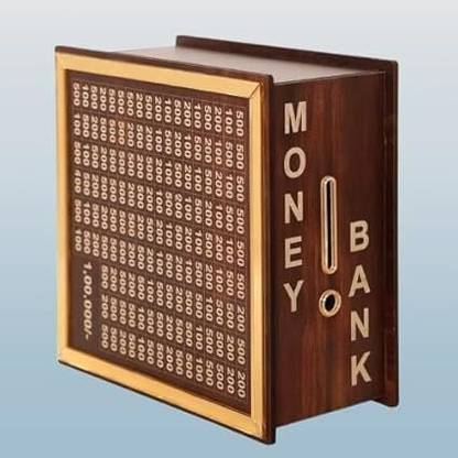 SE IMAGINE Money sever Box with Counting Target Coin Bank,Wooden Money Saving Box Coin Bank