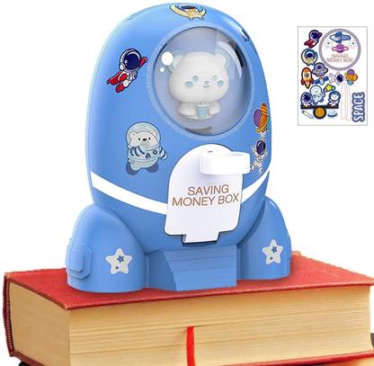 prisma collection Rocket Piggy Bank for Kids | Cute Rocket &Astronaut Design with Stickers Coin Bank