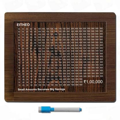 EITHEO 1 Lakh Money Saving Box Wooden Piggy Bank Money Saving Challenge Box for kids Coin Bank