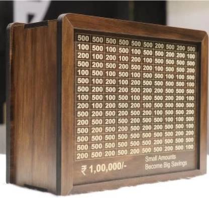 Sohibe Rs.1,00,000 Saving Challenge wooden Money Piggy Bank,Gift for Kids Coin Bank