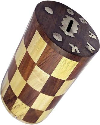 FIANAAF ENTERPRISE Wooden Money Bank in Round Shape for Coin Saving Box Gifts for Kids & Adults Coin Bank