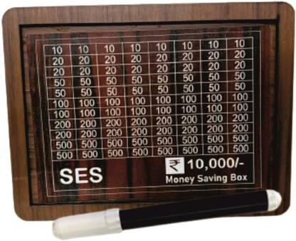 SES Piggy Bank, Money Bank Savings Plan Wooden Money Box with Counter Rs 10,000 Coin Bank