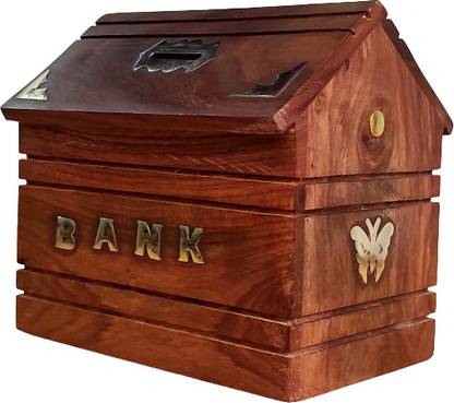 wood boss Wooden Rosewood Hut cutter 6x4 inch Money/Coin/Piggy Bank/Gullak, Gift for Kids Coin Bank