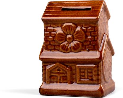Storepedia Handmade Ceramic Hut Design Piggy Money Bank Gullak for Note Kids Glossy Finish Coin Bank