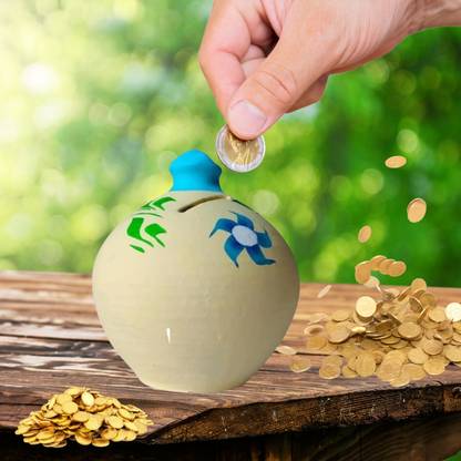 simariya Piggy Bank/Coin Bank /Mitti ki Gullak - 5 inch Height (Pack of 1) CB-1410 Coin Bank