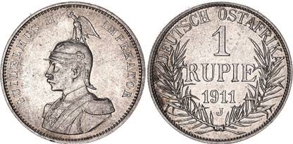 RB COINS SILVER COIN GERMAN EAST AFRICA 1 Rupie (Roupie) 1911 Hambourg Coin Bank