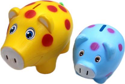 neoinsta shopping Very Beautiful 2Pc Combo Money Banks with One Big and One Mini Size Blue Yallow Coin Bank