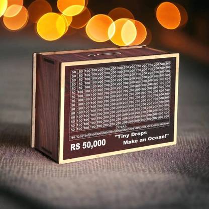 GS Smart Wooden money Saving Box,Cash Saver Money Box with Counting Target,Piggy Bank box Coin Bank