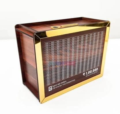 Sundhi 100000 piggy bank Wooden Money Saving Box | Cash Saver Money Box with Counting Coin Bank