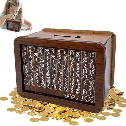 Dwiza Enterprise Wooden Money Saving Box | Cash Saver Money Box with 1 Lakh Counting Target Coin Bank