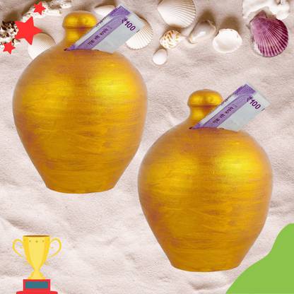 simariya Coin Bank/Piggy Bank/Clay Gullak/Money Bank Pack of 2 Gold Gullak - 297 Coin Bank