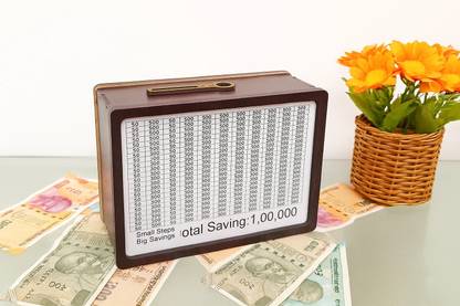 HOOTZILLA 1,00,000 Goal Tracker Money Saving Box Cash & Coin Storage Bank Wooden Safe Box Coin Bank