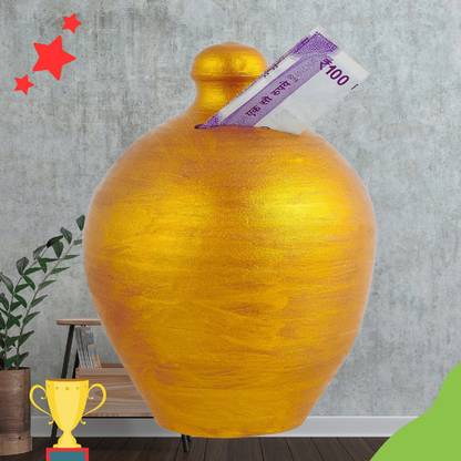 Nanhi Mohan Coin Bank/Piggy Bank/Clay Gullak/Money Bank Pack of 1 Gold Gullak - 483 Coin Bank