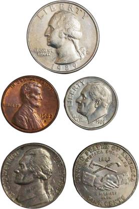 SHUBHCOINS 5 Different World Coin Set of USA, VF+ Condition, Very Collectable for Students Medieval Coin Collection