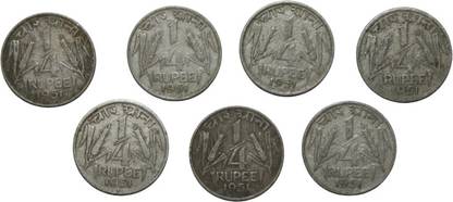 Numiscart Buy Old Coins App Set of 7 - 1/4 Rs. (1951) India Collectible Old and Rare Coins Medieval Coin Collection