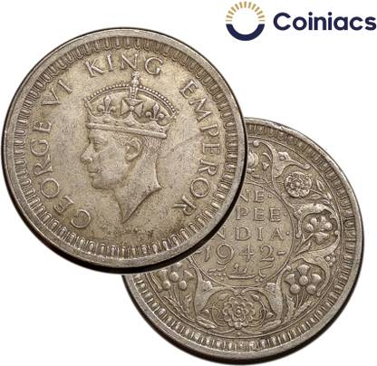 COINIACS Scarce One Rupee - George VI King & Emperor (1940-45) Silver Coin, British India Unifrom Coinage. ? High Grade 11.6 gms Silver Coin, 100% Authenticity Assurance . (Buyer may Recieve any Date Between 1940-45) Modern Coin Collection