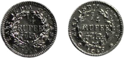 CoinView Set of 2 - 1/4 Rupee (1840) East India Company Silverplated Fancy Coins Medieval Coin Collection
