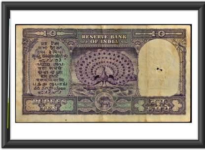 oldcoinwala 10 Rs 1 MOR C.D. Deshmukh Note Original Note Frame – Both-Side Display for Home Ancient Coin Collection
