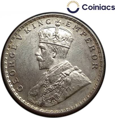 COINIACS Gem - UNC (Un-Circulated) Grade One Rupee George V Silver Coin, Highest Possible Grade Coin, a premium 1 in millions grade coin for your premium collection, 100% Authenticity Assurance Medieval Coin Collection