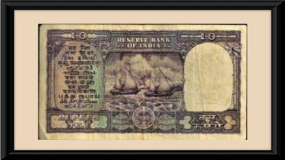 oldcoinwala 10 Rs Fafda Note D.C 2 Boat Design original Framed Wall Art Decor With Frame Modern Coin Collection