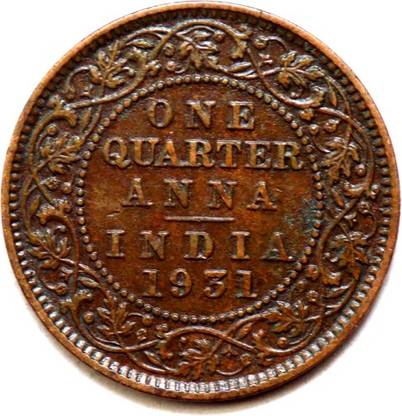 Hariom 1931 * 1 QUARTER ANNA GEORGE V KING 1 BRONZE COIN -WT 4.85 GRAM Ancient Coin Collection
