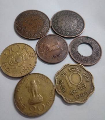 jaya collection Indian Old 7 Coin Set.Good for Coin Collectors.Will get any random year 7 coins. Modern, Medieval Coin Collection