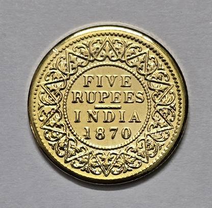 Eforest Very Rare 5 Rupees 1870 V Queen Gold Plated Coin Ancient Coin Collection
