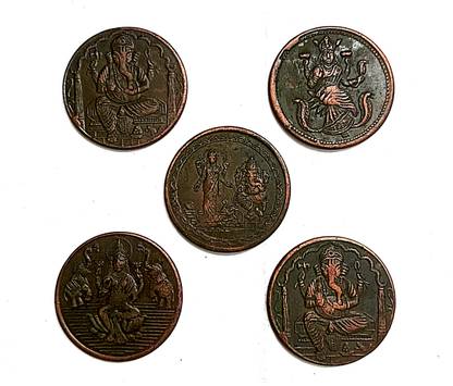 ANK SET OF 5 COIN EIC 1818 TEMPLE TOKEN WITH MIX GODS AS PER PICTURE Ancient Coin Collection